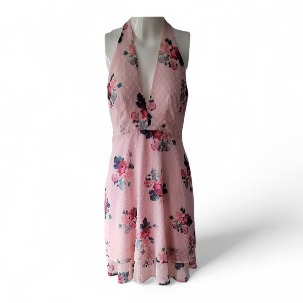 19 Cooper Pink Floral Mini Short Sleeve Dress Sm